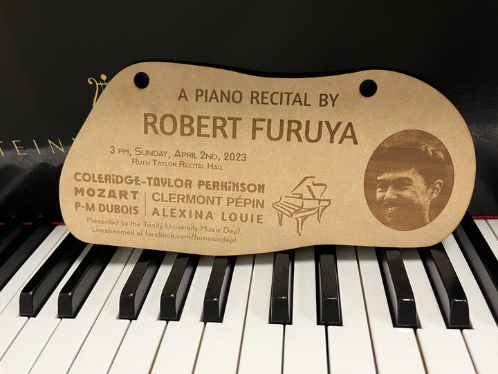 Piano recital poster, 2023, designed and laser-cut by the composer