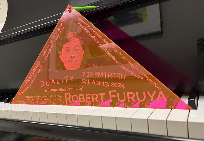 Senior recital poster, 2024, designed and laser-cut by the composer